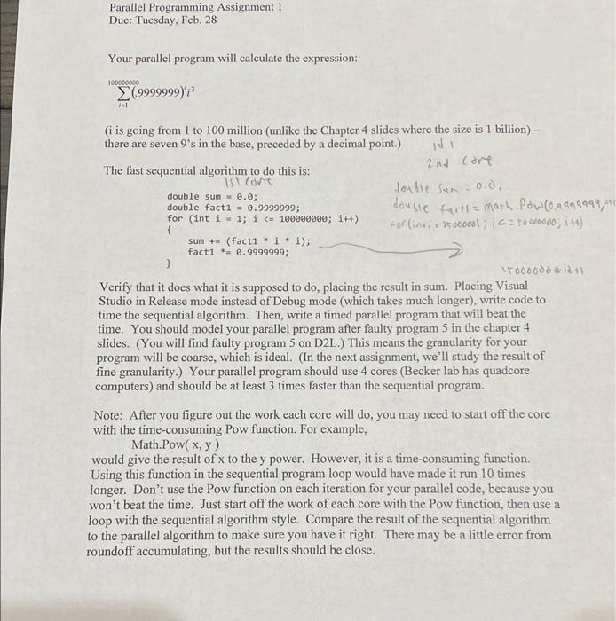 Solved Parallel Programming Assignment 1 Due: Tuesday, Feb. | Chegg.com