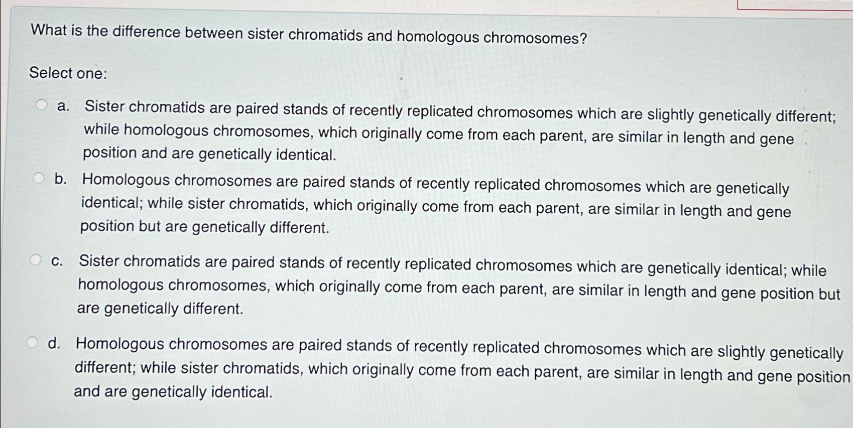 Solved What is the difference between sister chromatids and Biology Diagrams