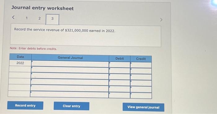 Solved Journal entry worksheet Record the service revenue of | Chegg.com