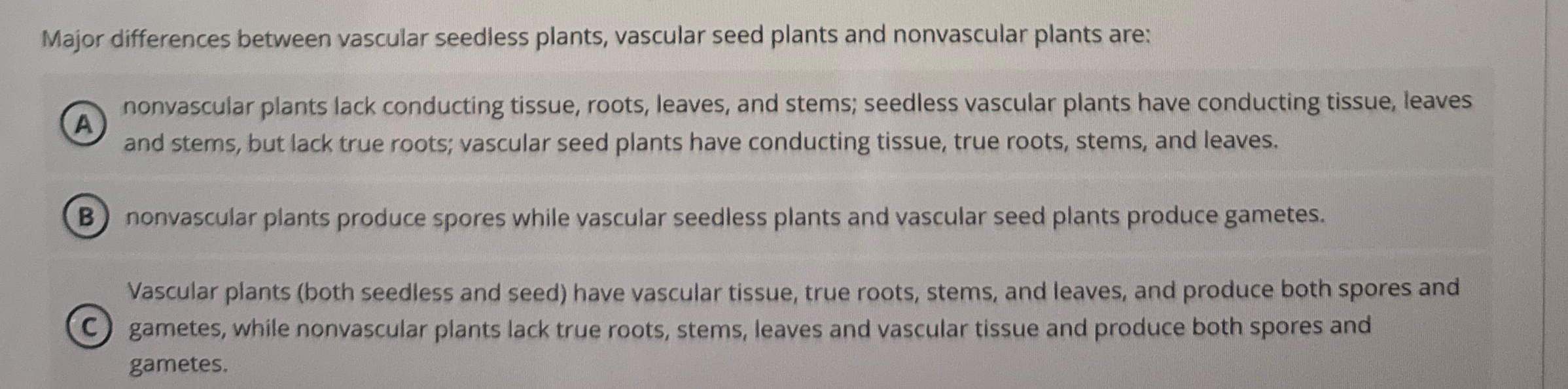Solved Major differences between vascular seedless plants,