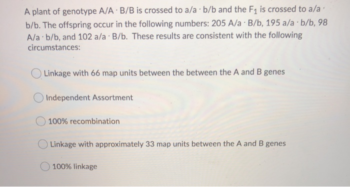 Solved A Plant Of Genotype A/AB/B Is Crossed To A/a: B/b And | Chegg.com