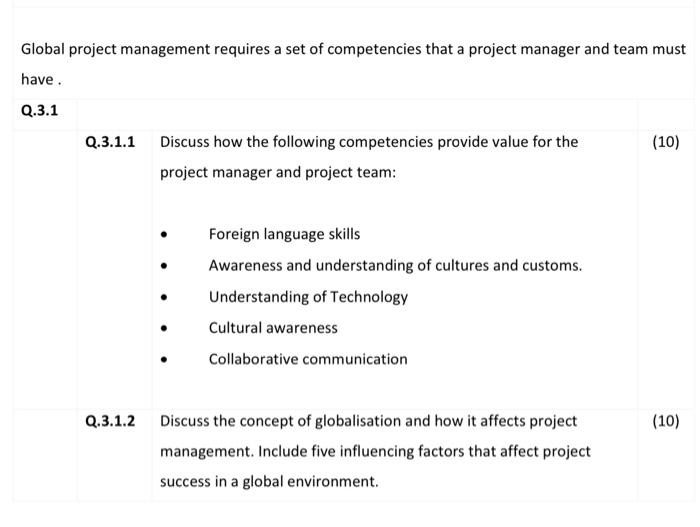 Solved global project management requires a set of chegg