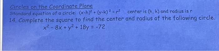 Solved Circles on the Coordinate Plane Standard equation of | Chegg.com