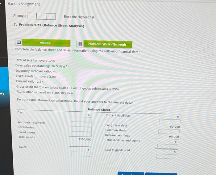 Solved 7. Problem 4.22 (Balance Sheet Analysis) Complete The | Chegg.com