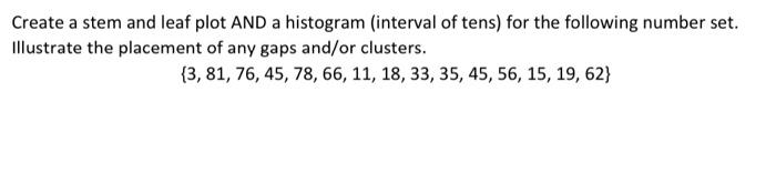 Solved Create A Stem And Leaf Plot And A Histogram (interval 