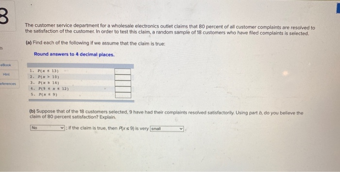 Solved 3 The Customer Service Department For A Wholesale 