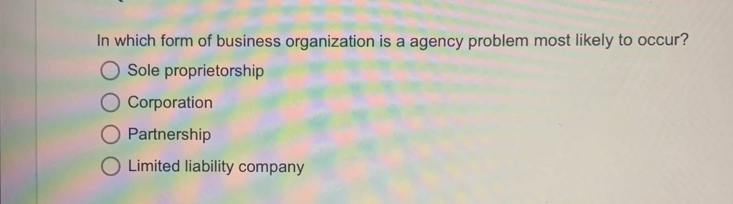 Solved In which form of business organization is a agency | Chegg.com