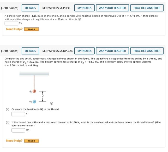 Solved [-/10 Points) DETAILS SERPSE10 22.A.P.030. MY NOTES | Chegg.com