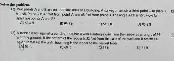 Solved the problem. 12) Two points A and B are on opposite | Chegg.com