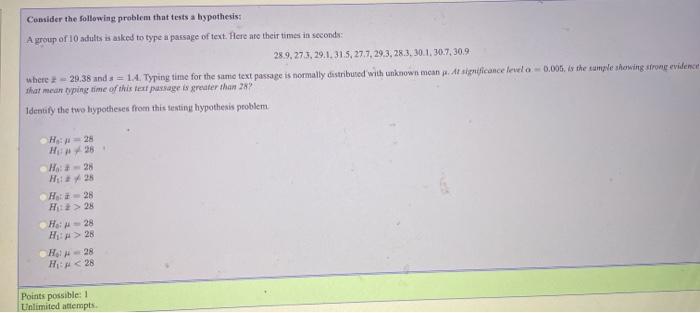 Solved Consider The Following Problem That Tests A Hypoth Chegg Com