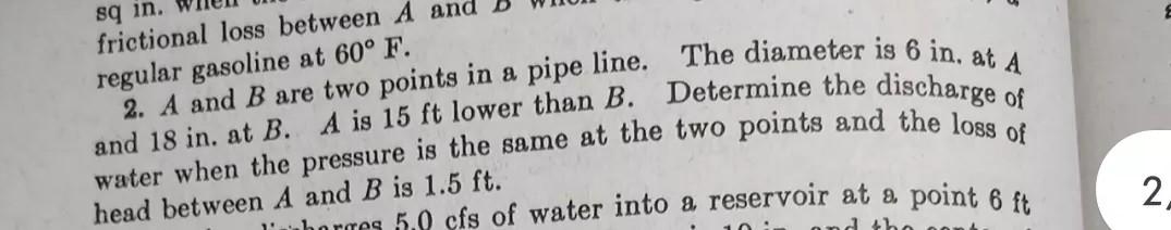 Solved 2. A and B are two points in a pipe line. The | Chegg.com