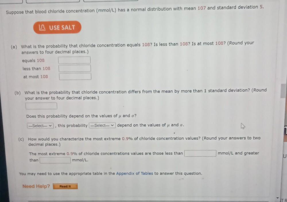 Solved Suppose That Blood Chloride Concentration (mmol/L) | Chegg.com