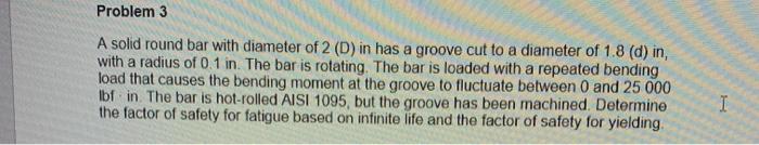 Solved Problem 3 A solid round bar with diameter of 2 (D) in | Chegg.com