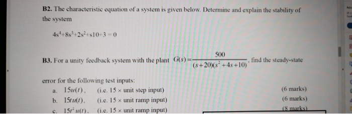 Solved B2. The characteristic equation of a system is given | Chegg.com