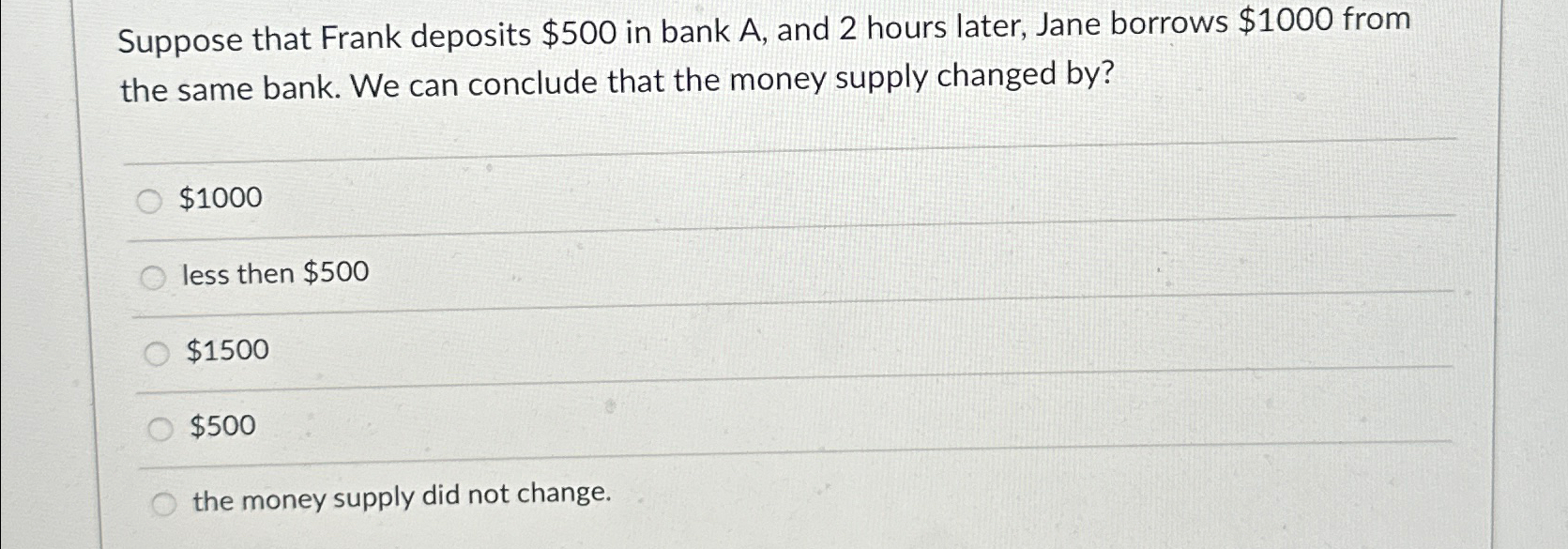 Solved Suppose that Frank deposits $500 ﻿in bank A, ﻿and 2 | Chegg.com