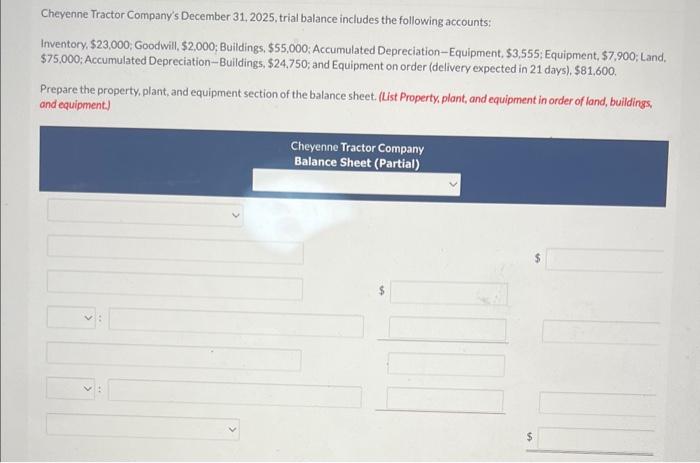 Solved Cheyenne Tractor Company's December 31,2025 , trial | Chegg.com