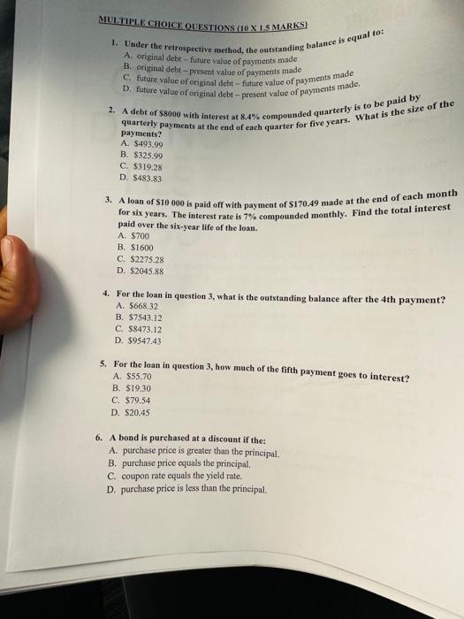 Solved MULTIPLE CHOICE OUESTIONS (10X I.5 MARKS) 1. Under | Chegg.com