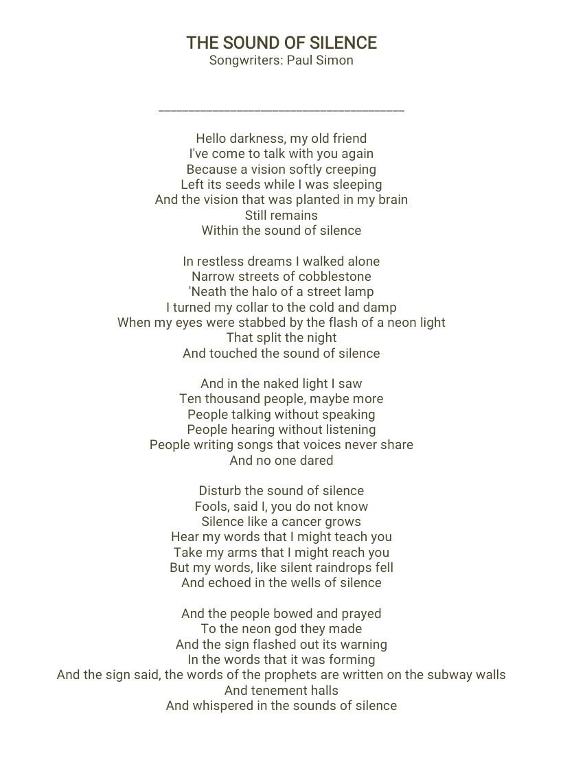 Solved Listen to music entitled “Sound of Silence” by Simon