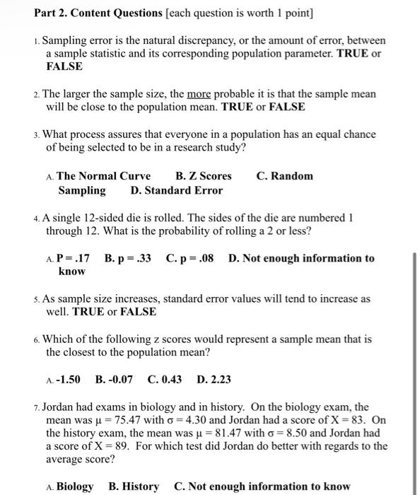 Solved Part 2. Content Questions [each question is worth 1 | Chegg.com