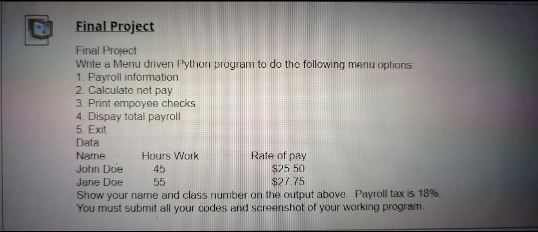 Solved Final Project Final Project Write a Menu driven | Chegg.com