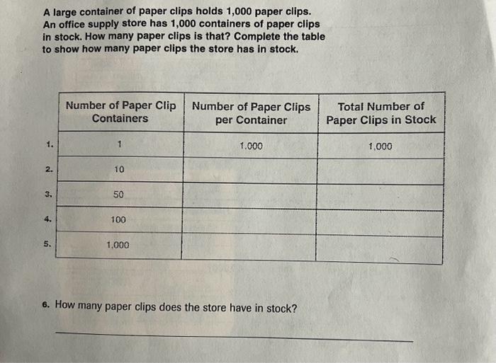 Solved A large container of paper clips holds 1,000 paper | Chegg.com