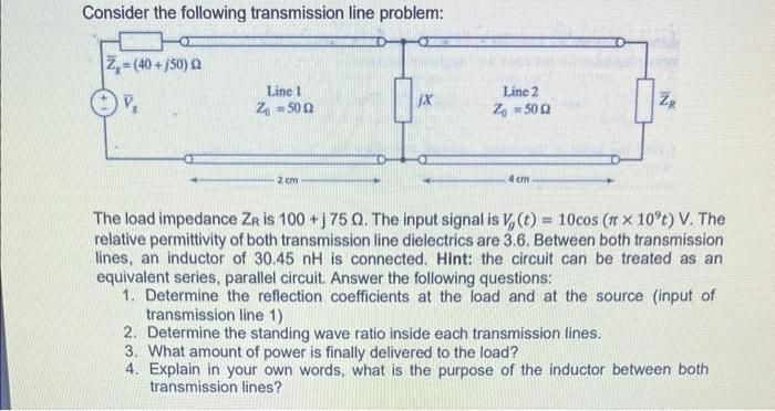 Solved Consider The Following Transmission Line Problem: The | Chegg.com