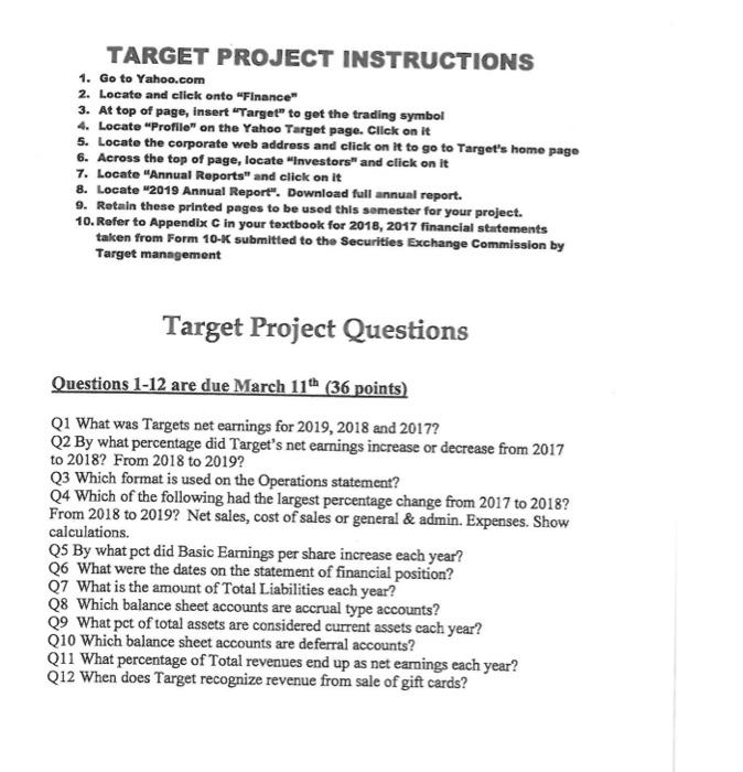 Solved TARGET PROJECT INSTRUCTIONS 1. Go to Yahoo.com 2. | Chegg.com