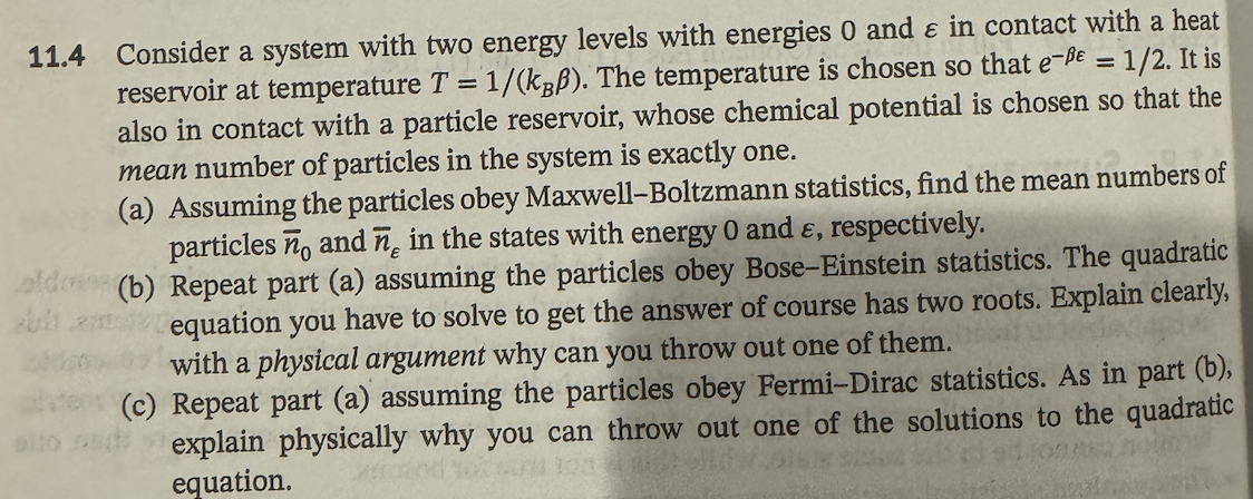 Solved 11.4 ﻿Consider a system with two energy levels with | Chegg.com