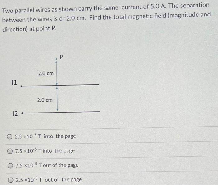 Solved Two parallel wires as shown carry the same current of | Chegg.com