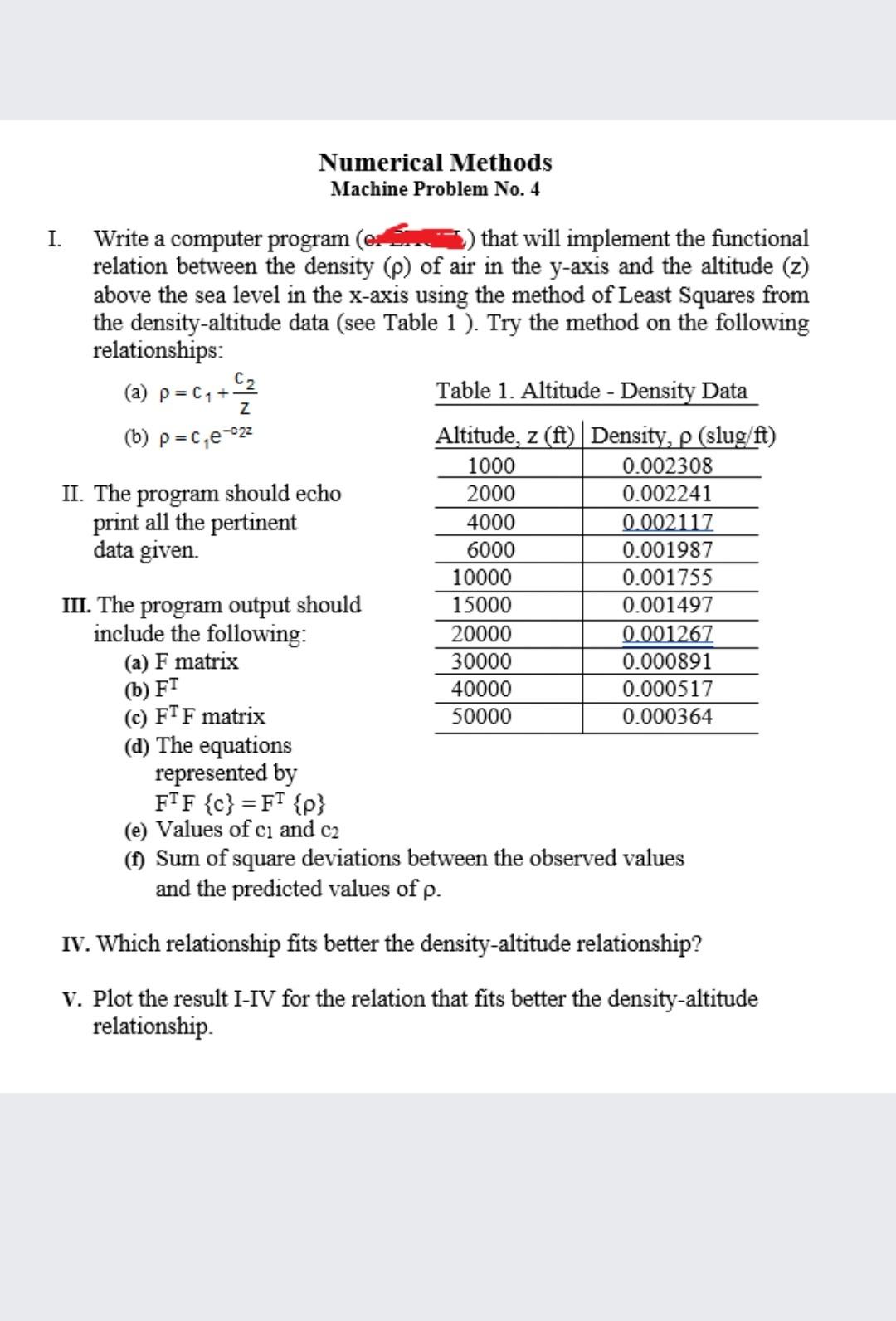 Numerical Methods Machine Problem No. 4 z I. Write a | Chegg.com