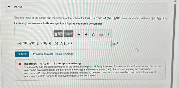 Solved Give the mass of the solute and the volume of the | Chegg.com