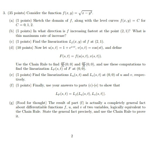 Solved 3 35 Points Consider The Function F X Y V2 Chegg Com