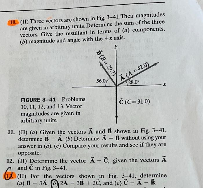 Solved 13 (II) For the vectors shown in Fig. 3-41, determine | Chegg.com