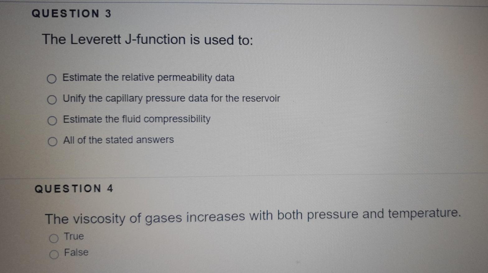 Solved QUESTION 3 The Leverett Jfunction is used to O