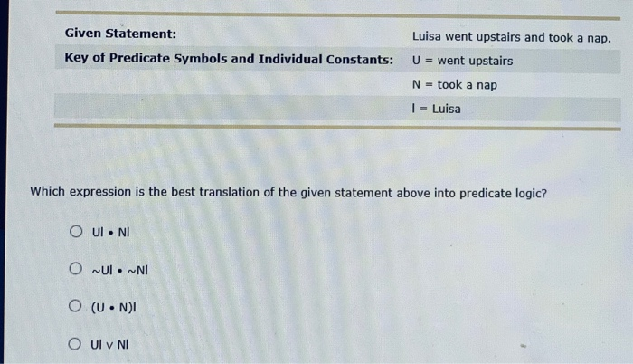 Solved Given Statement: Key of Predicate Symbols and | Chegg.com