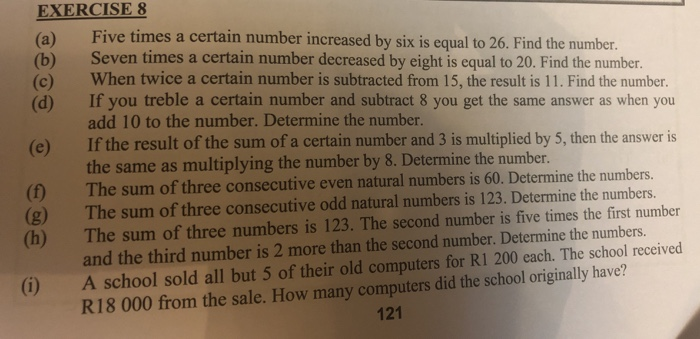 Solved Exercise 8 (a) Five Times A Certain Number Increased 