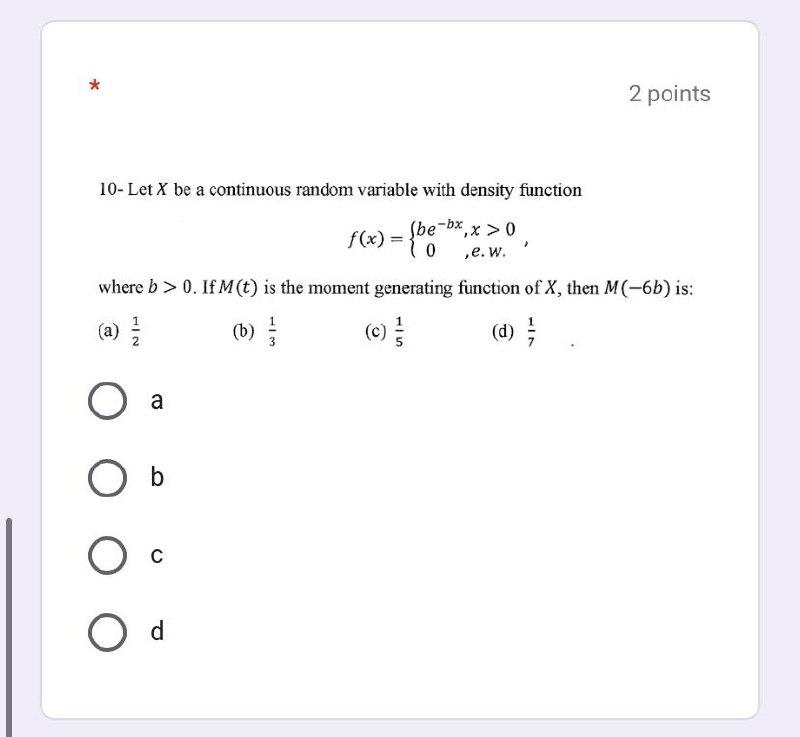 Solved * 2 points 10 10- Let X be a continuous random | Chegg.com