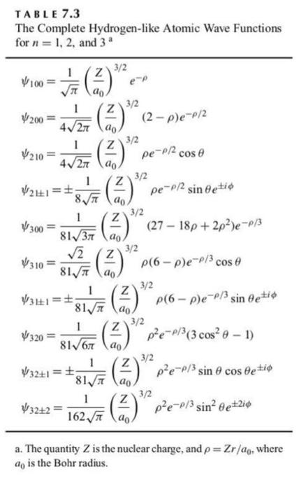 Solved 2. Show that the hydrogen atomic wavefunction 31 | Chegg.com