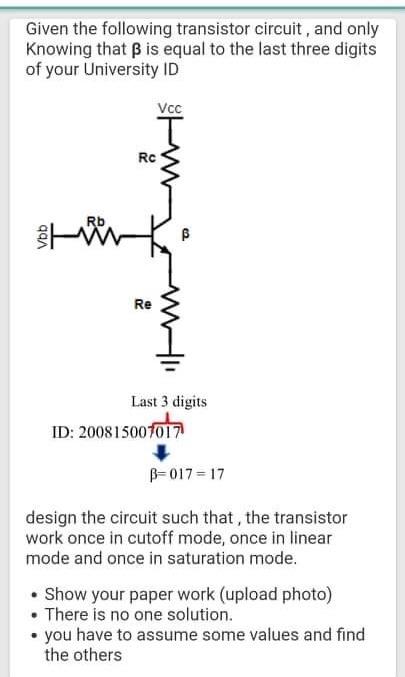 Solved Given The Following Transistor Circuit, And Only | Chegg.com