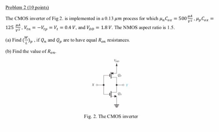 Solved Problem 2 (10 Points) The CMOS Inverter Of Fig 2. Is | Chegg.com