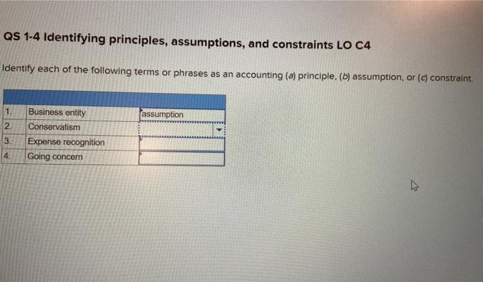 Solved QS 1-4 Identifying Principles, Assumptions, And | Chegg.com