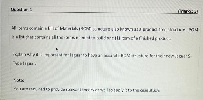 Solved All Items Contain A Bill Of Materials (BOM) Structure | Chegg.com