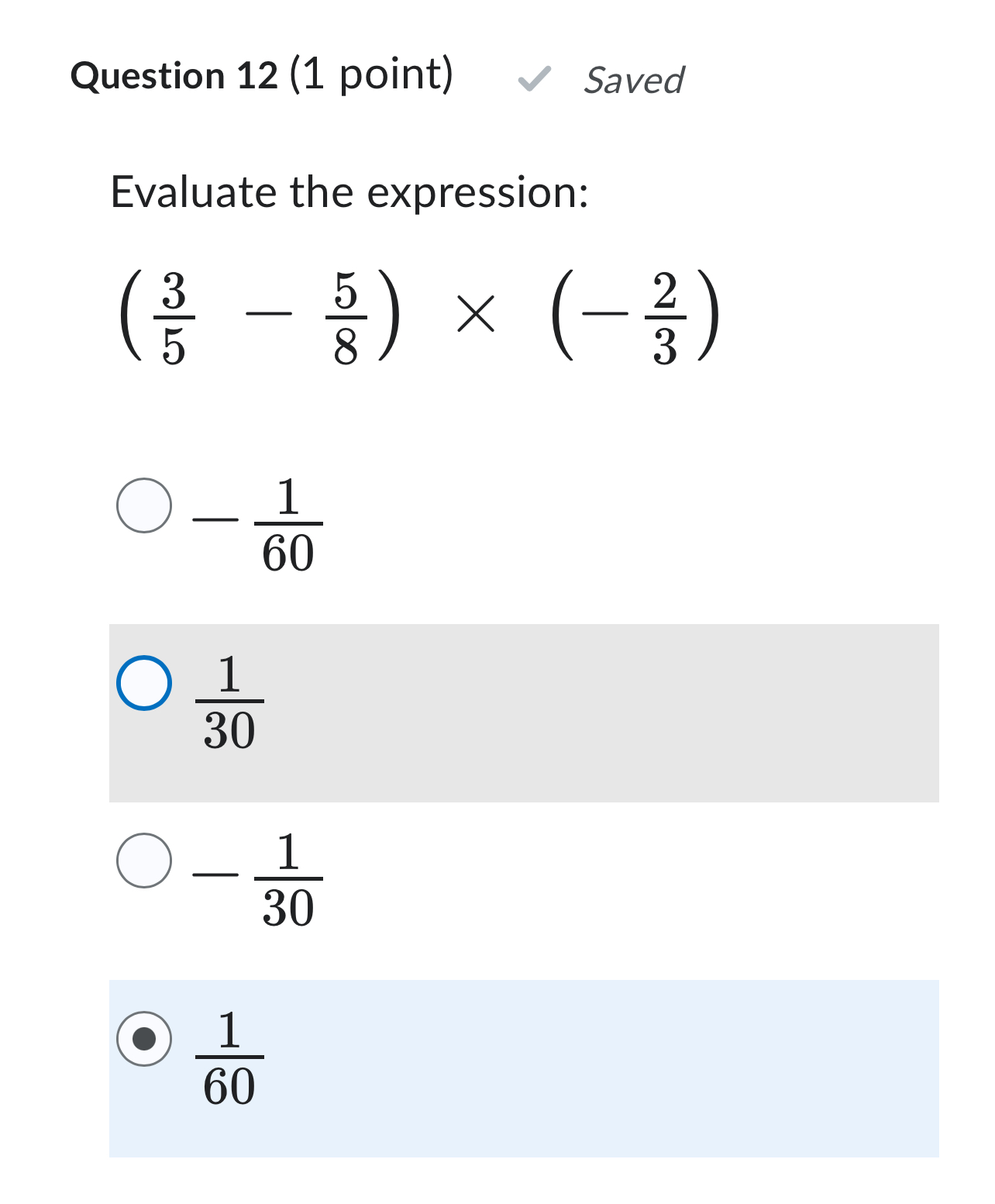 Solved Question 12 (1 ﻿point) ﻿SavedEvaluate the | Chegg.com