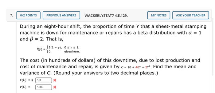 Solved 0 2 Points Previous Answers Wackerlystat7 4 E 129 Chegg Com