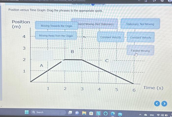 Solved rd Position (m) Position versus Time Graph: Drag the | Chegg.com