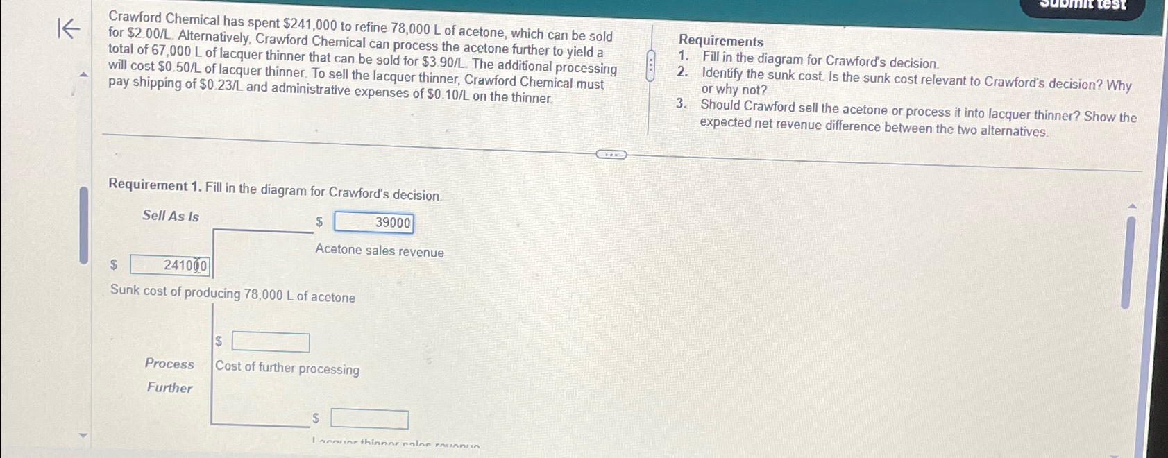 Solved Crawford Chemical has spent 241,000 ﻿to refine