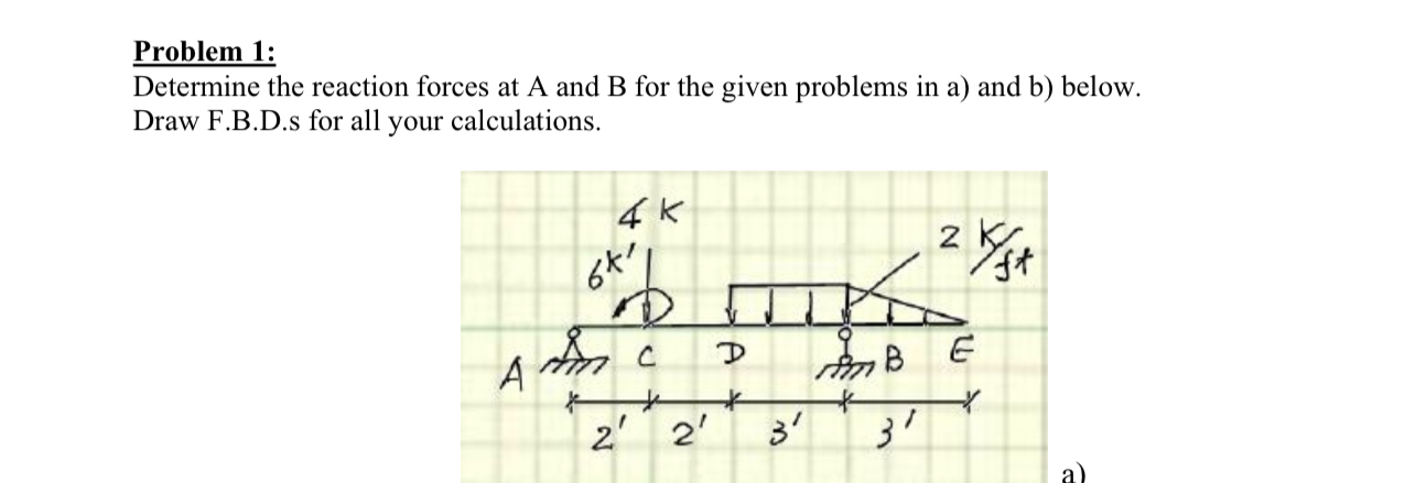 Solved by an EXPERT Problem 1:Determine the reaction forces at A and B ...