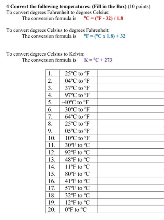 SOLVED: Part 1 of 3 5 Use the formula C = (F-32) for conversion