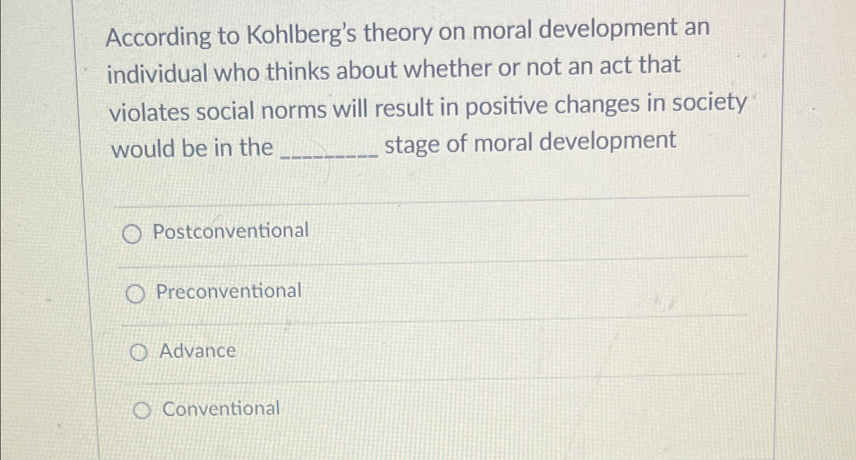 Solved According To Kohlberg's Theory On Moral Development | Chegg.com