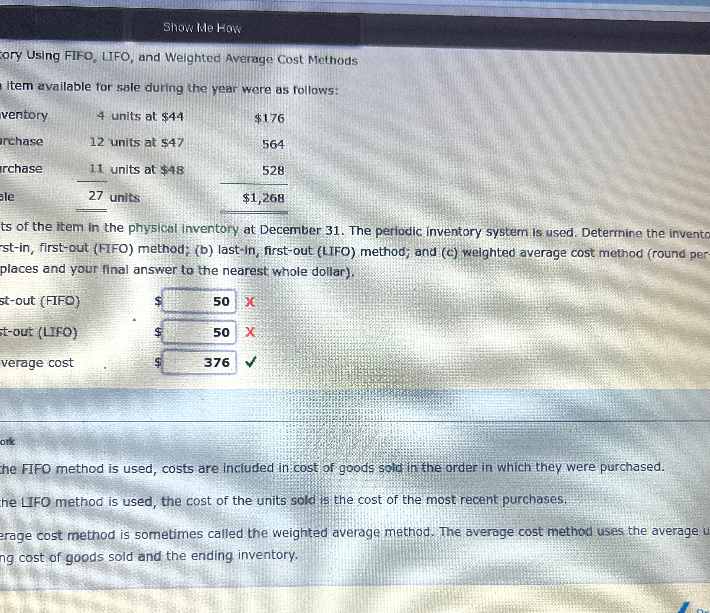 Solved Show Me Howtory Using FIFO, LFO, and Weighted Average | Chegg.com
